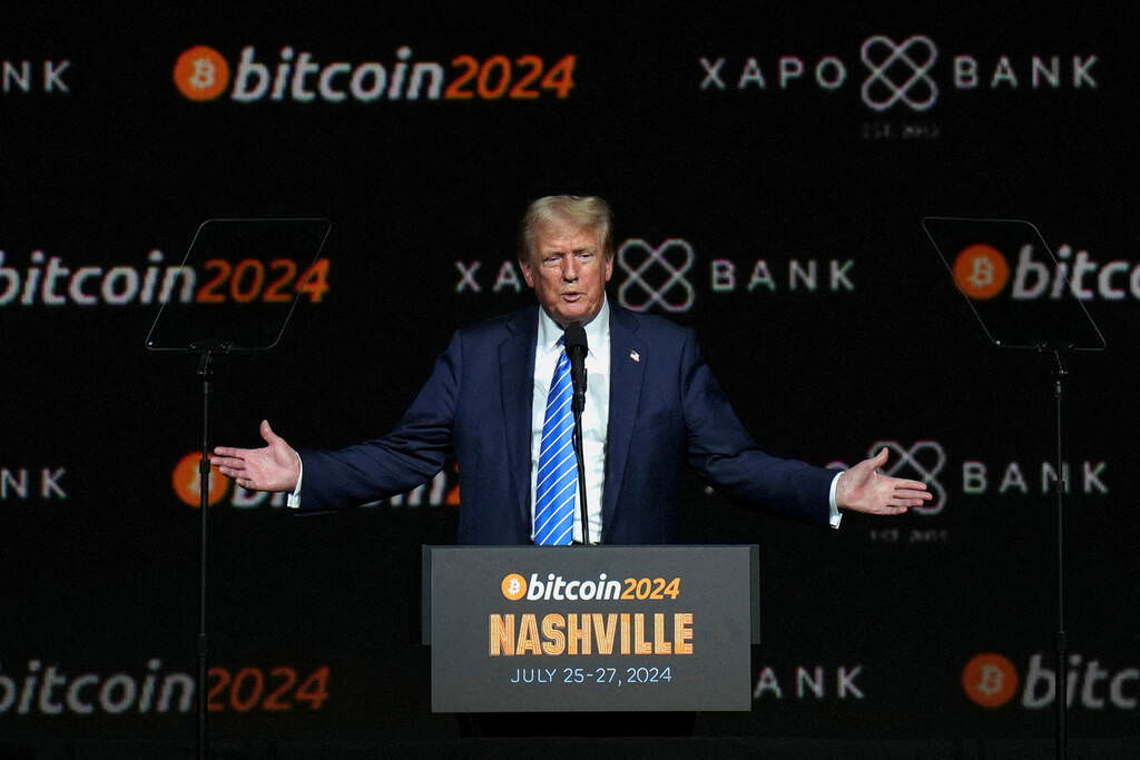 Republican presidential nominee Donald Trump attends the crypto conference in Nashville